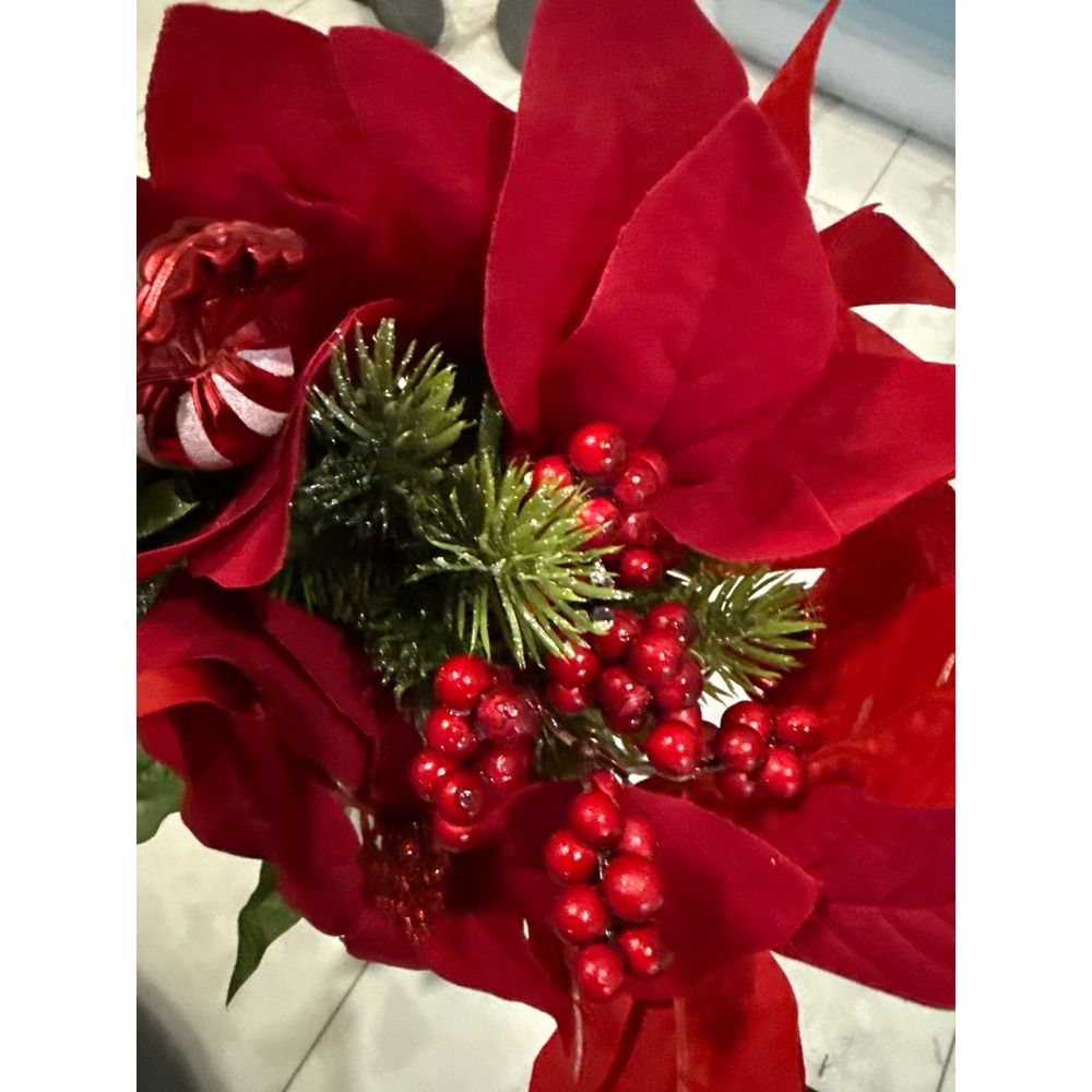 Ashland Christmas Deluxe Bush Red Poinsettia Berry Candy Ornament Floral Pick - Picture 2 of 6